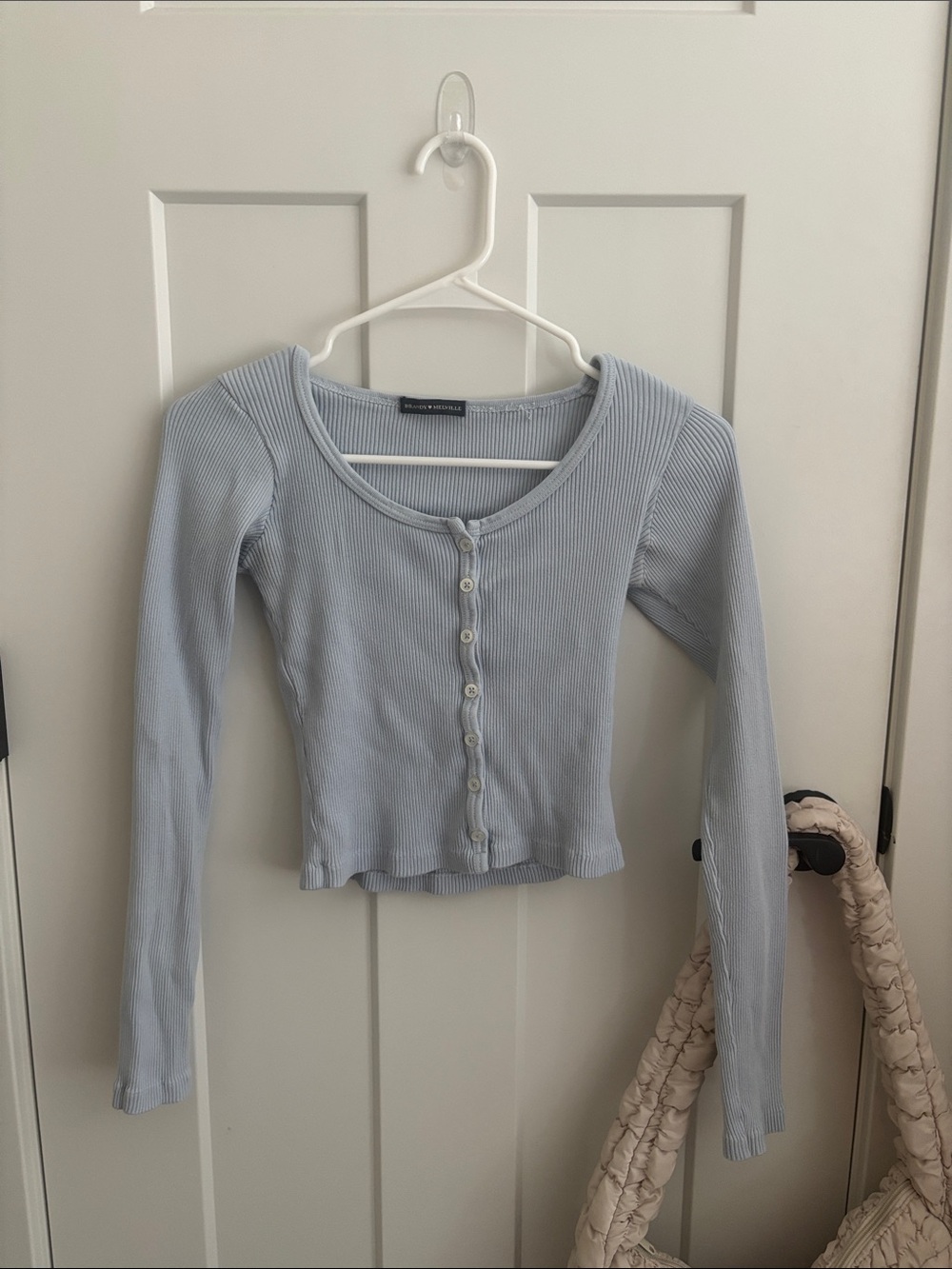 Brandy Melville Light Blue Ribbed Button-Front Long Sleeve Top